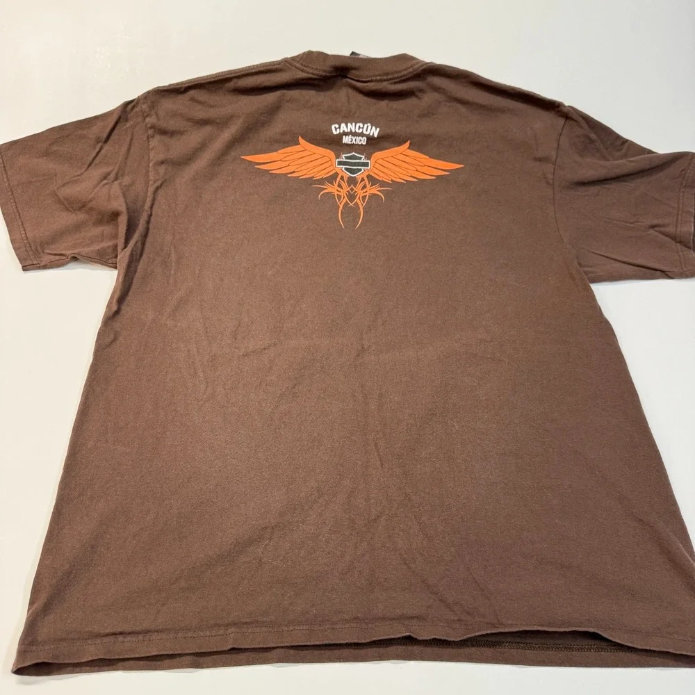 Harley Davidson Vintage Brown Graphic T‎ Shirt Men XL Cotton Cancun Mexico